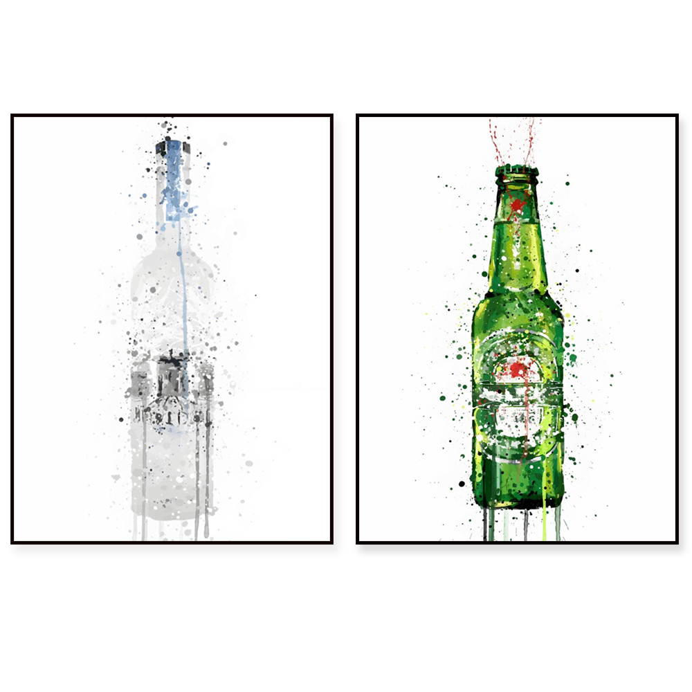 Beer Wine Gin - Affiche artistique sur le thème du
